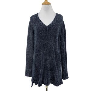 Orvis Sweater Womens M Medium Storm Blue V Neck Pullover Speckled Soft Chenille